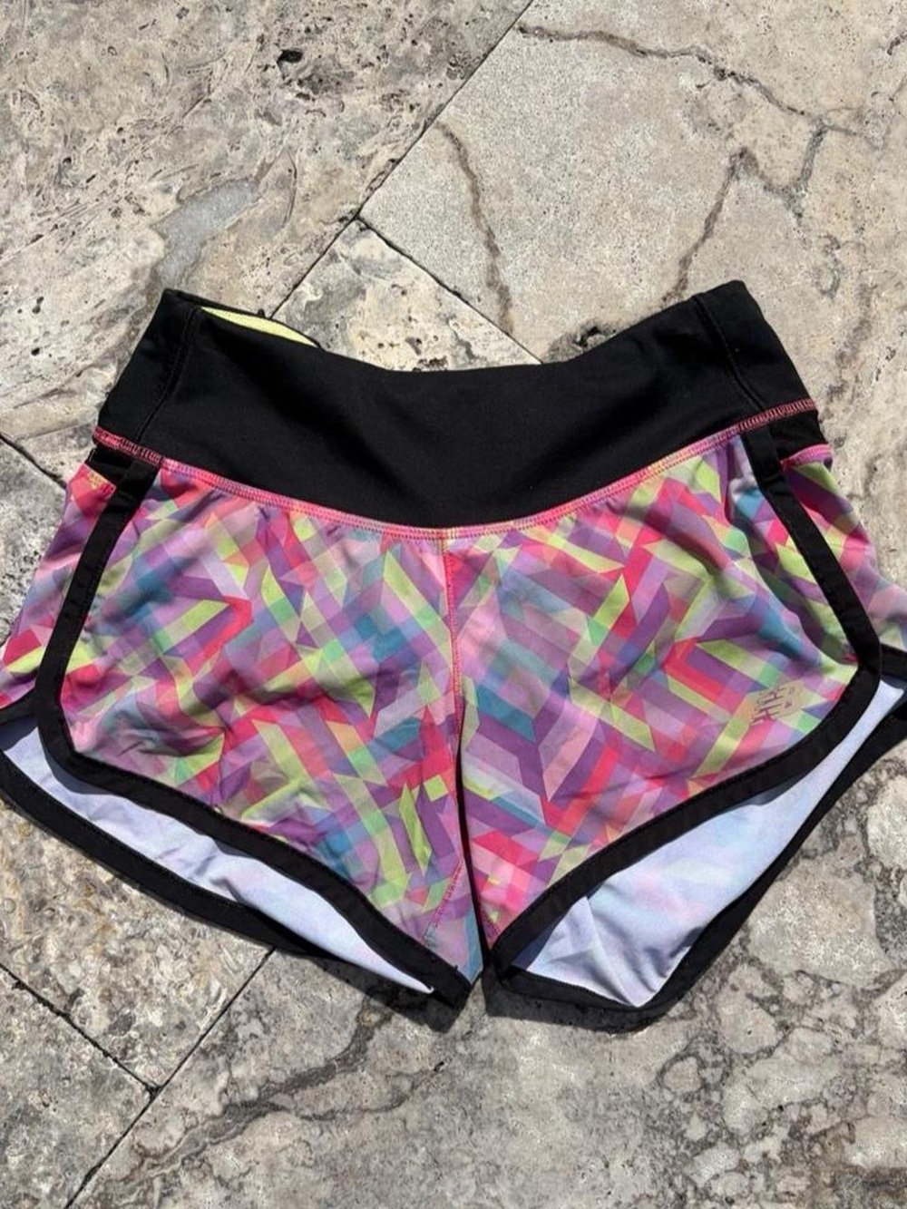 New Balance Multicolor Geometric Women’s Athletic Shorts - Black Waistband